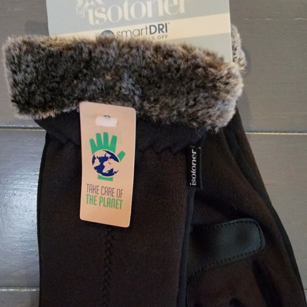Isotoner Black Women's Lined Recycled Stretch Fleece Water Repellent Glo… - Picture 3 of 7